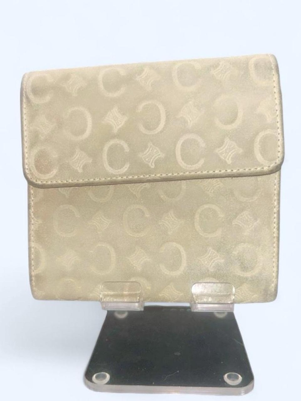 Celine C Macadam Suede Leather Trifold Wallet Beige